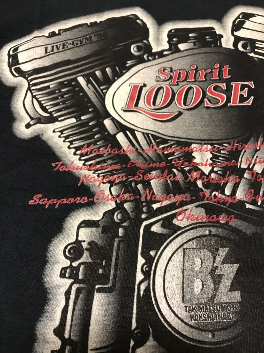 当時物.良品☆90s B'z／ビーズ　メンズL位 半袖ライブTシャツ・希少.90年代 LIVE-GYM '96 Spirit LOOSE 稲葉浩志.松本孝弘氏 ヘッド柄 黒色_画像9