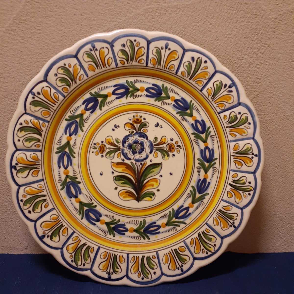 飾り皿 壁飾り 大皿 陶器 スペイン製 約44.5cm×3.3cm アンティーク