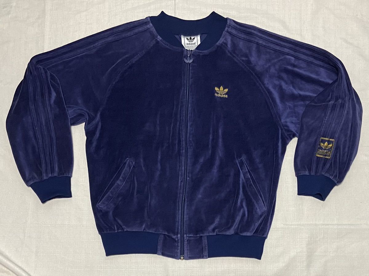 日本製・綿100% adidas トラックジャケット ベロア 刺繍ロゴ