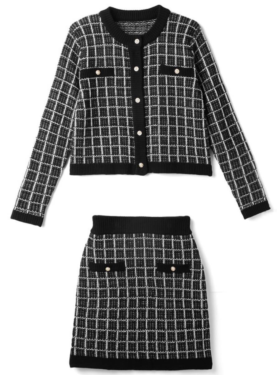 KARL LAGERFELD ツイードニットミニスカート 本日限定価格】カーディガンX台形ミニスカートツイードニット