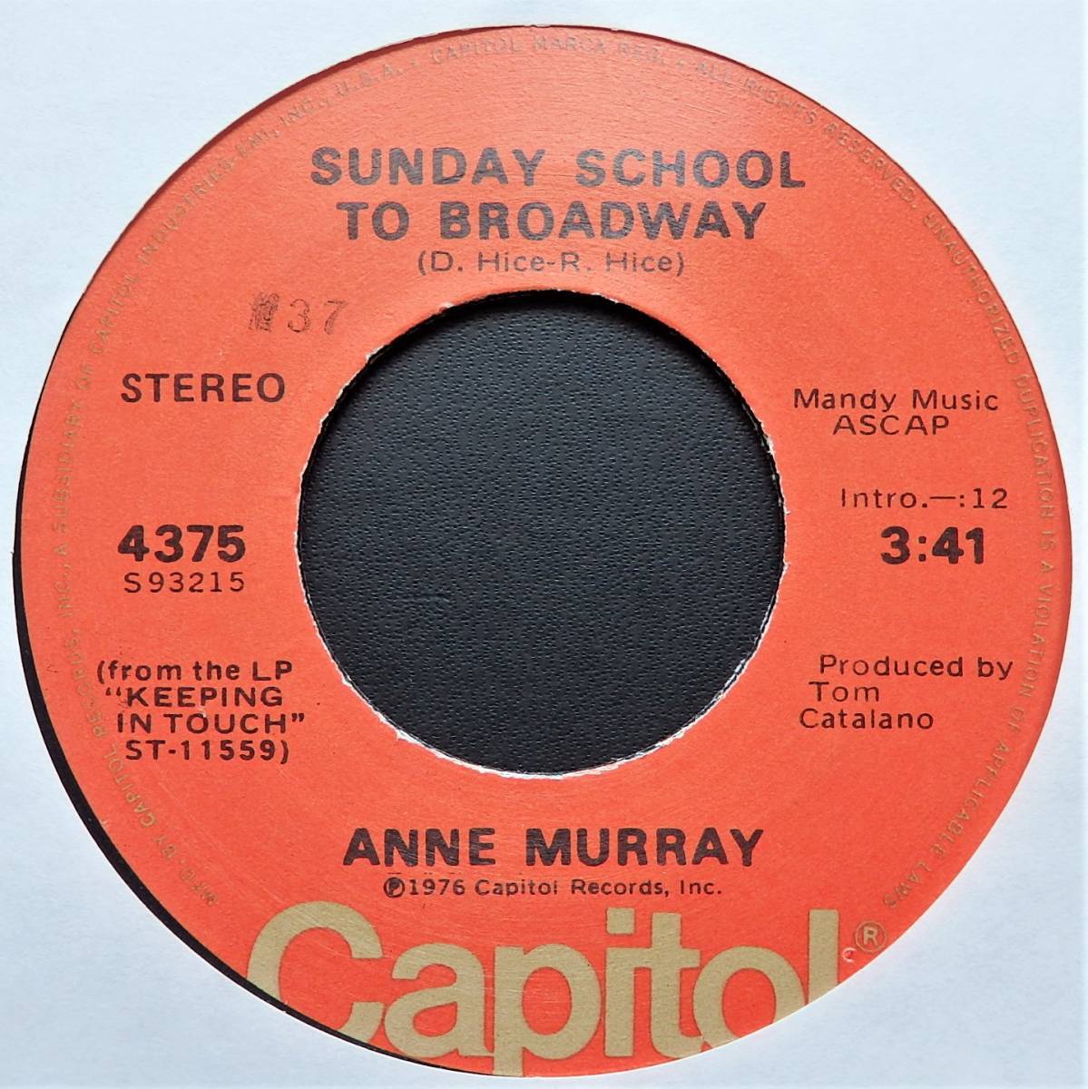 【USオリジナル7インチEP/4枚まとめて送料無料/1976年リリース盤】ANNE MURRAY / Sunday School To Broadway b/w Dancin' All Night Long_画像2
