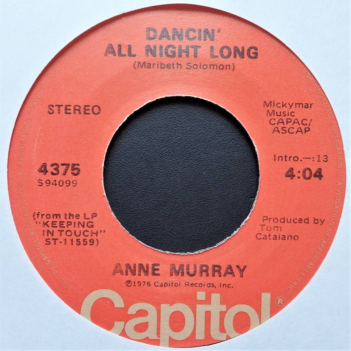 【USオリジナル7インチEP/4枚まとめて送料無料/1976年リリース盤】ANNE MURRAY / Sunday School To Broadway b/w Dancin' All Night Long_画像3