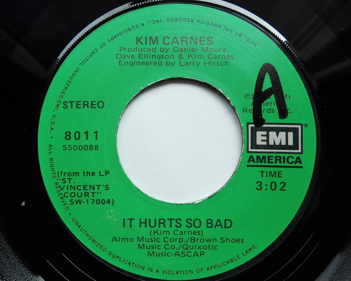 【USオリジナル7インチEP/4枚まとめて送料無料/1979年盤】KIM CARNES / It Hurts So Bad b/w Lookin' For A Big Night_画像2