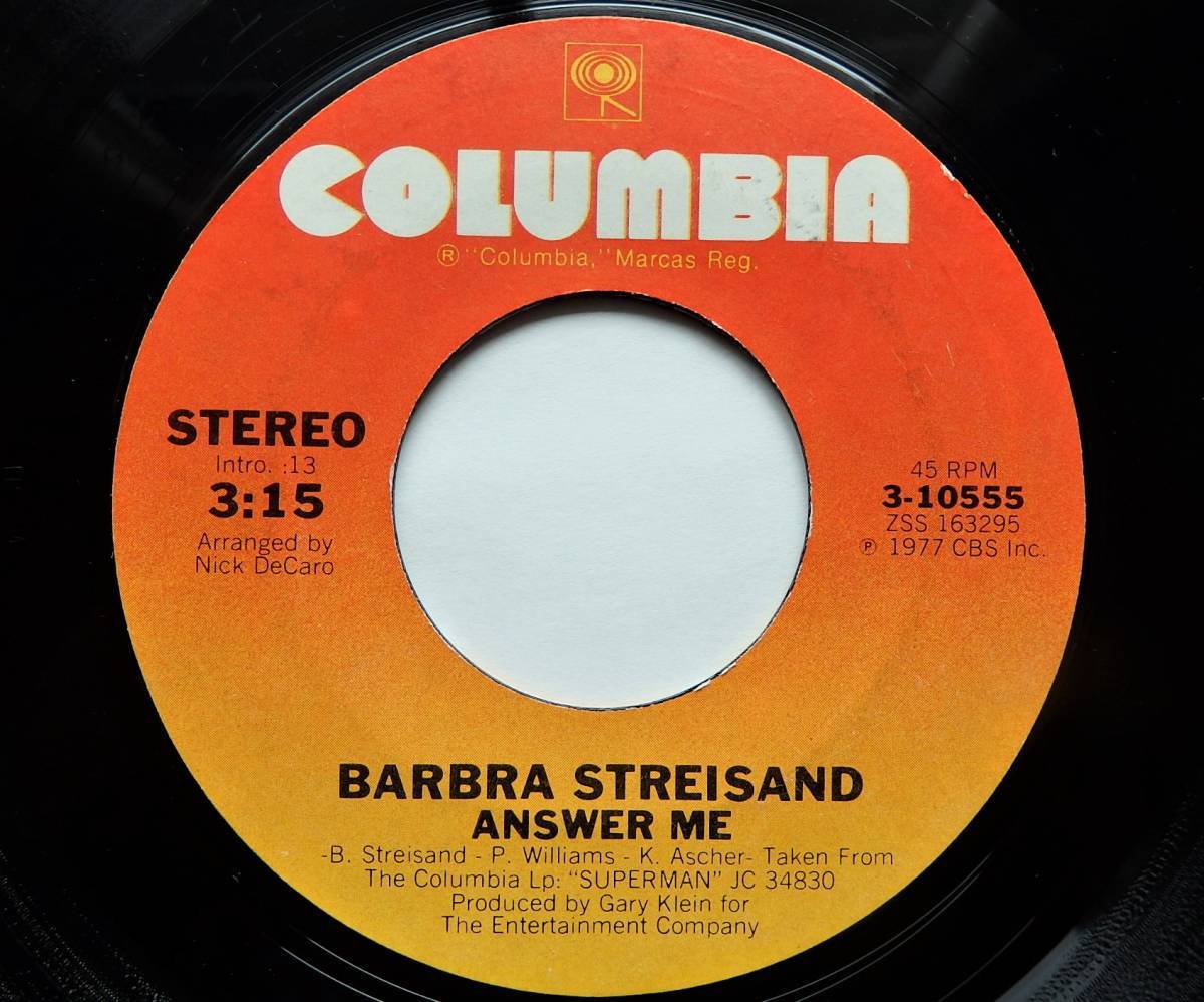 【USオリジナル7インチEP/4枚まとめて送料無料】BARBRA STREISAND / My Heart Belongs To Me b/w Answer Me_画像3