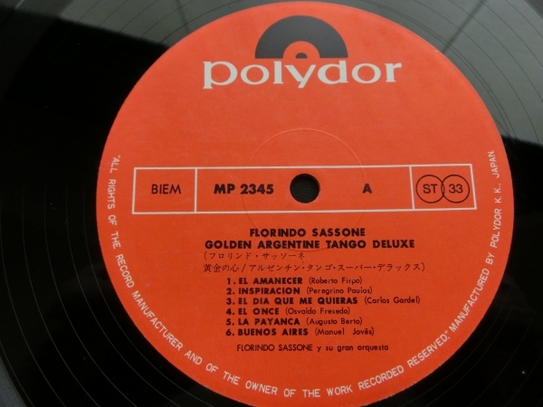 【タンゴ国内盤/MP-2345/盤面美品】FLORINDO SASSONE / Golden Argentine Tango Deluxe(黄金の心）_画像3