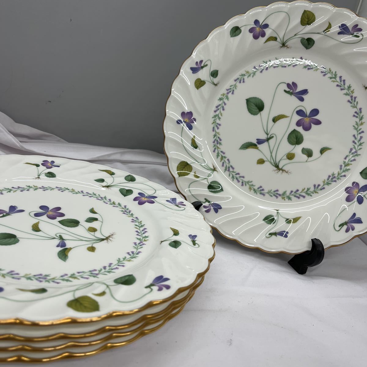 63⑦★29-① ノリタケ Noritake ボーンチャイナ 25cm バイオレットドリーム VIOLET DREAM プレート 5皿セット_画像2