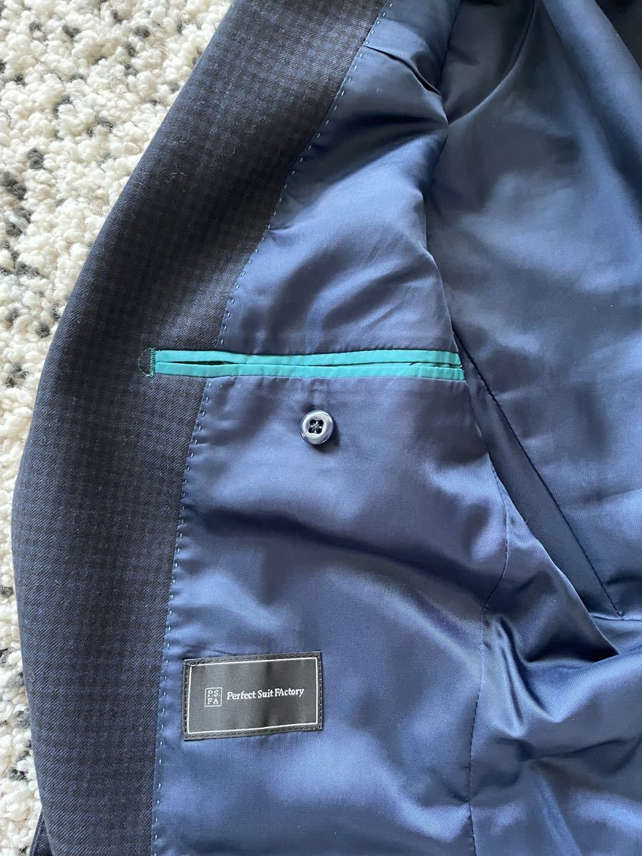 （Lサイズ相当）テーラードジャケット ウールジャケット パーフェクトスーツファクトリー ネイビー PSFA
