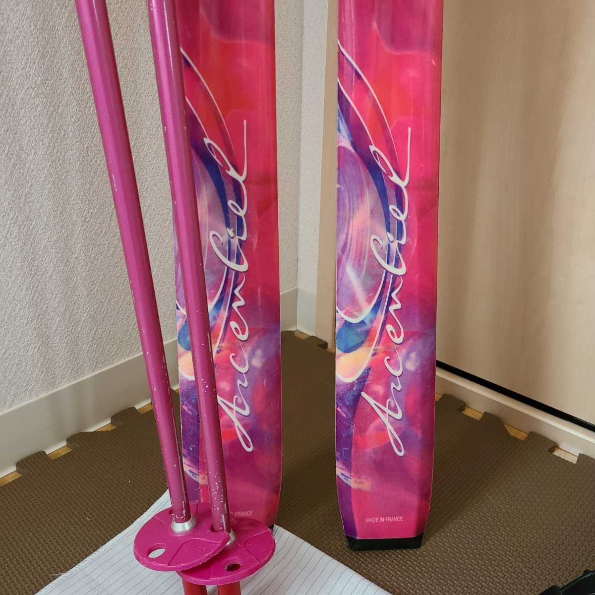 SALOMON スキー ストック スキー靴 3点セット サロモン ピンク かわいい スキー板 ビンディング スキーブーツ
