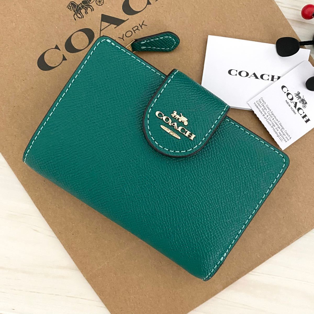 激安通販 折り財布 レザー ミッドナイトブルー 新品☆COACH(コーチ)メンズ - 折り財布