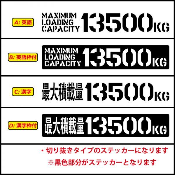 5桁数字変更可 最大積載量 ステンシル 積載 ステッカー 英語 漢字 トラック 貨物 トレーラー 車 クルマ 通常カラー S/M/L(9)_画像2