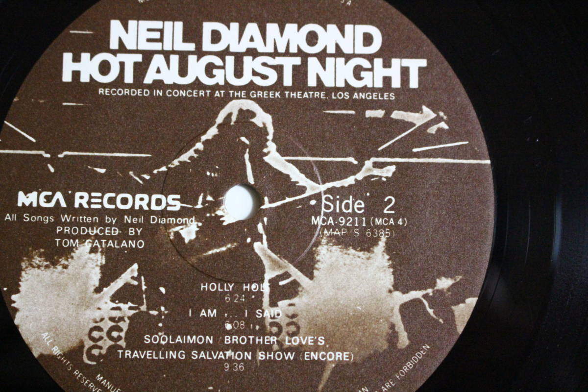 LP record Neal diamond NEIL DIAMOND HOT AUGUST NIGHT 2 sheets set 