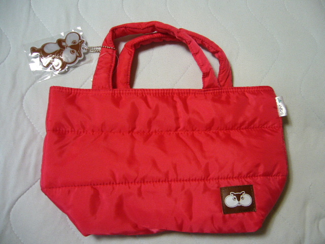 ちょリス ふわもこトート 赤色 レッド色 手提げバッグ トートバッグ かばん ちょリスリフレクター(反射板)付 330-200-120㎜ 未使用　。_画像1