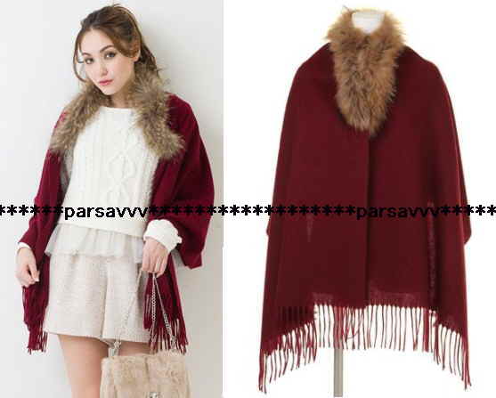  новый товар бумага с биркой * L'Est Rose * мех удален возможность кашемир ввод палантин темно-красный muffler 