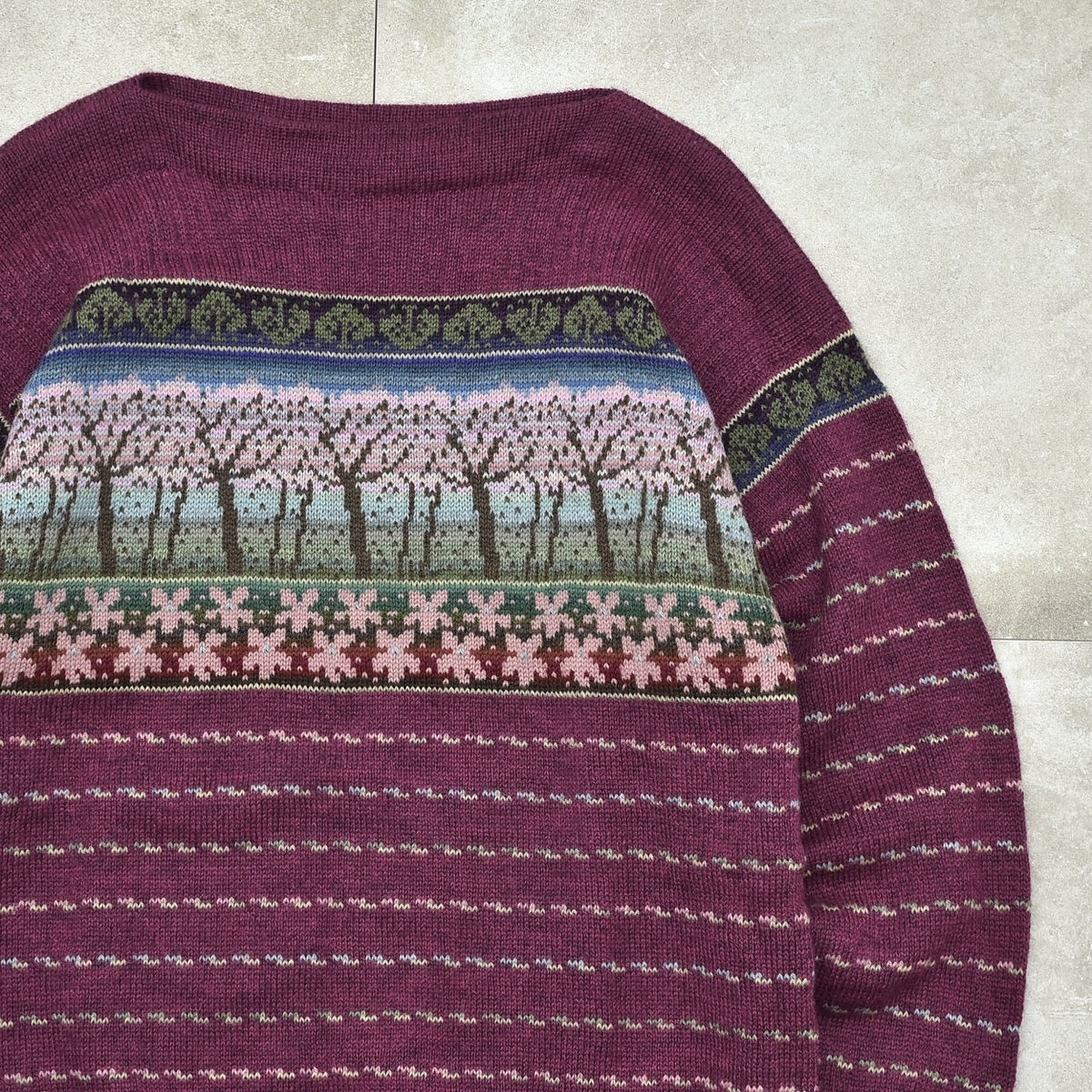 SAKURA jacquard design hand made knitメンズ XL相当 フィンランド製 Liisakoo 桜 デザイン セーター