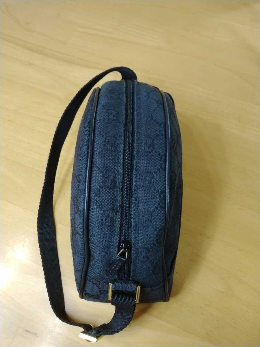 中古 美品 GUCCI バッグ グッチ ポーチ GG柄キャンバス 黒