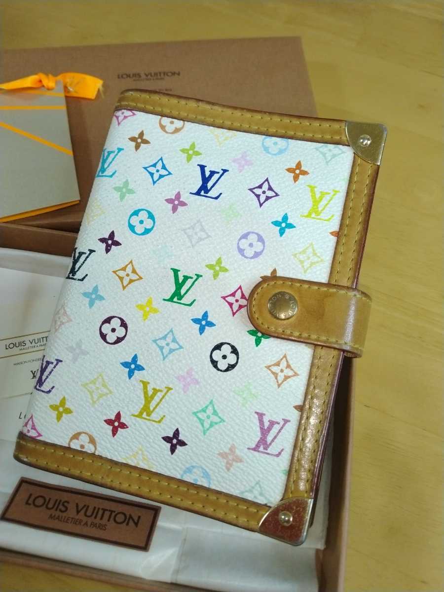 年始セール 中古 LOUIS VUITTON ルイヴィトン 手帳カバー マルチカラー システム手帳 箱付き LV multicolor 送料無料_画像1