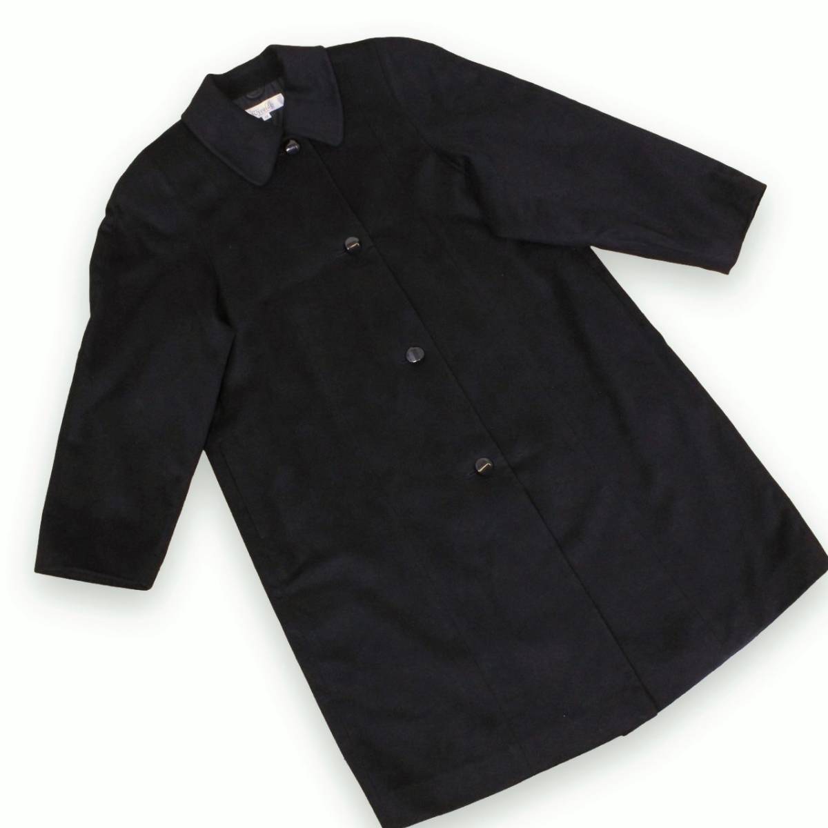 57【新品同様】カシミヤコート 11 レディース L ☆未使用に近い☆ 黒