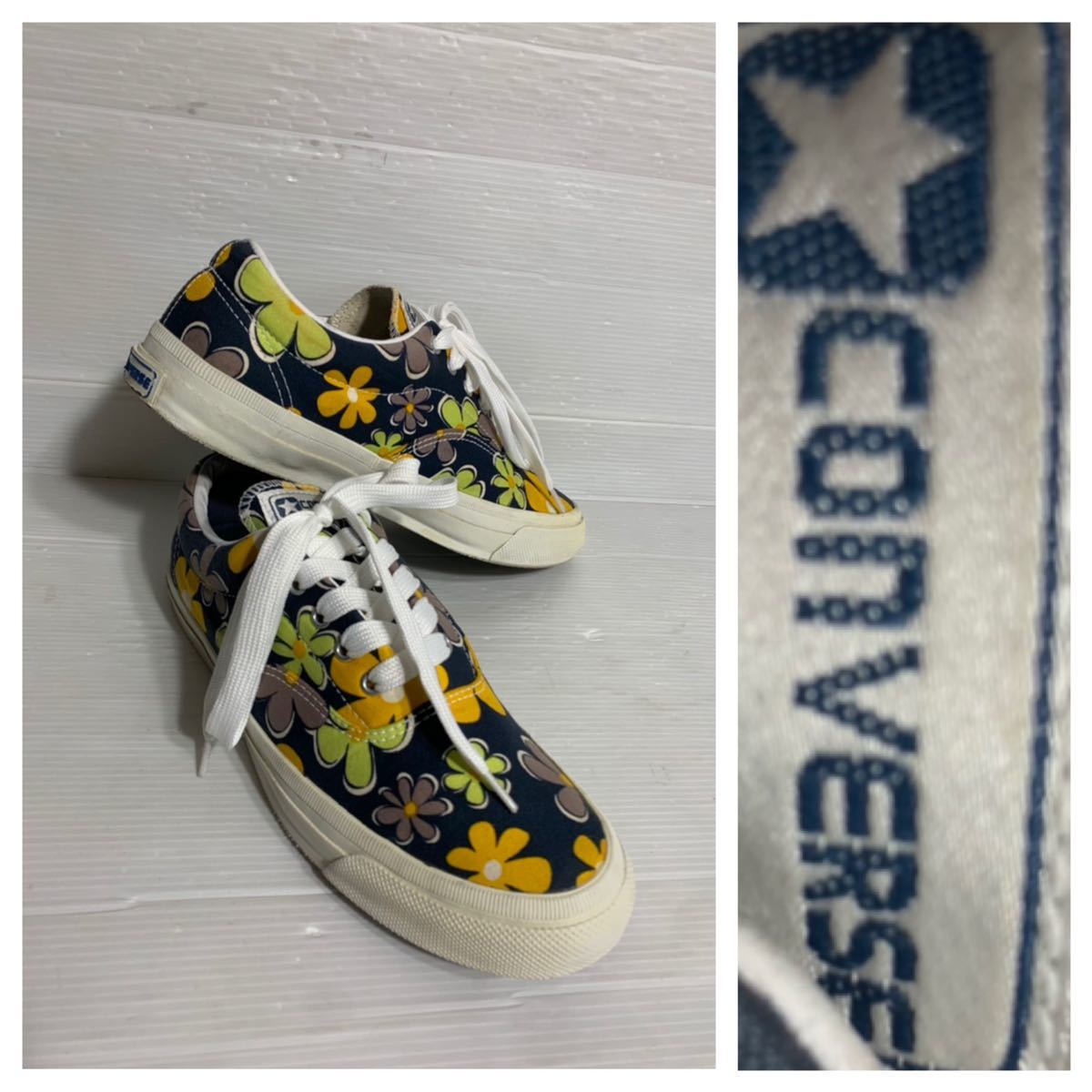 CONVERSE コンバース　オーセンティック エラ風　マルチカラーフラワー　花柄　スキッドグリップ　ローカット スニーカー　紺 US 7 約25.5_画像1