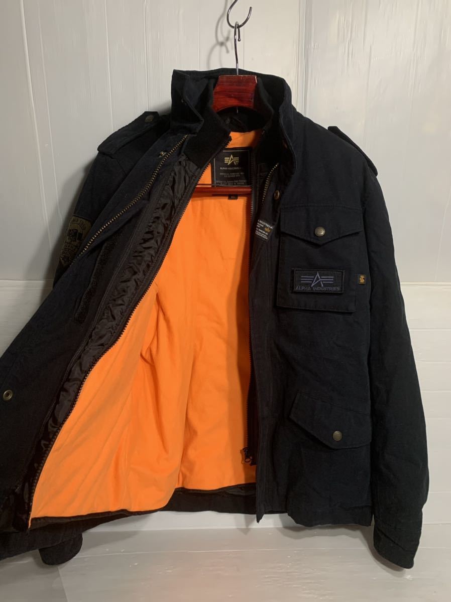 ALPHA INDUSTRIES INC. アルファインダストリーズ 着脱ベスト&胸肩肘背中パット 黒 フィールドジャケット XL バイカーツーリングジャケット_画像6