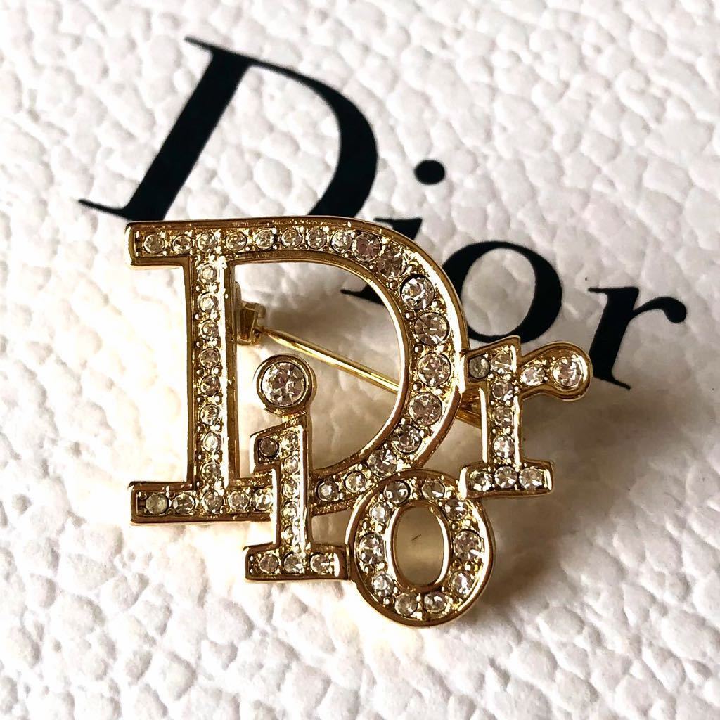 クリスチャンディオール Dior ラインストーン トロッター ブローチ ピンバッジ Christian Dior 未使用 ゴールドカラー コサージュ