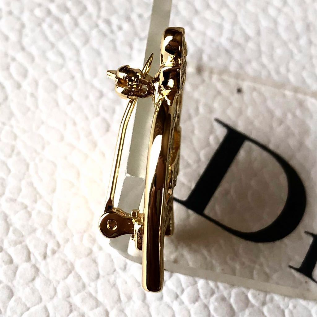 クリスチャンディオール Dior ラインストーン トロッター ブローチ ピンバッジ Christian Dior 未使用 ゴールドカラー コサージュ