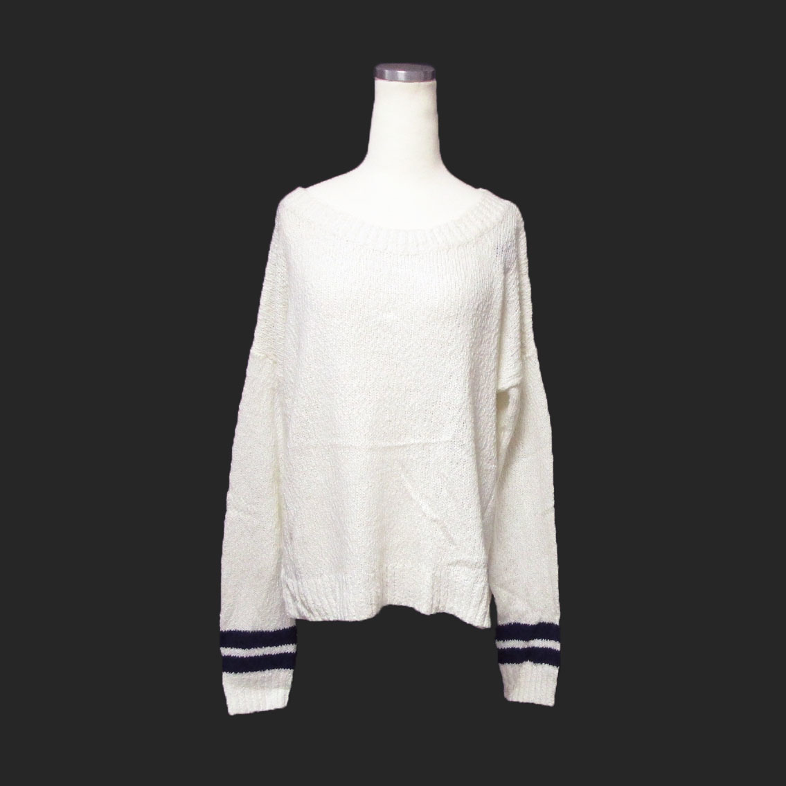 ★SALE★Hollister/ホリスター★袖ボーダークルーニット (White/Navy/S)_画像1