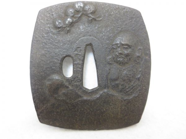 時代物 刀装具 石黒政明花押入 達磨図 鍔 重量約146.4g www
