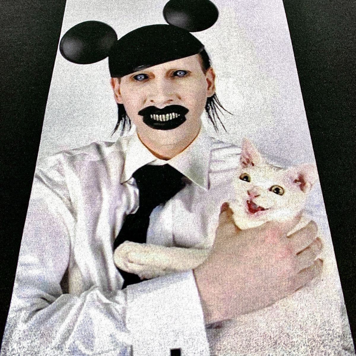新品 マリリンマンソン Mickey ミッキー耳 帽子 白猫 ねこ ゴシックバンド オーバーサイズ ビッグ Tシャツ 4XLサイズ メタル ユニセックス