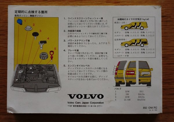  Volvo 850 1994 year owner's manual owner manual inspection :.