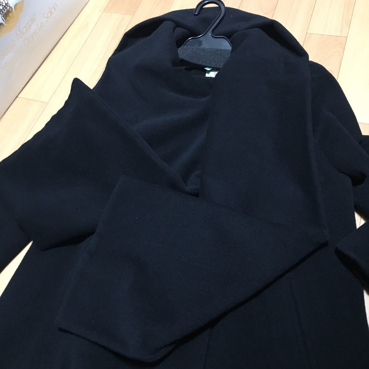 美品】 ジェーンマープル Jane Marple ウール コート 黒 ストール