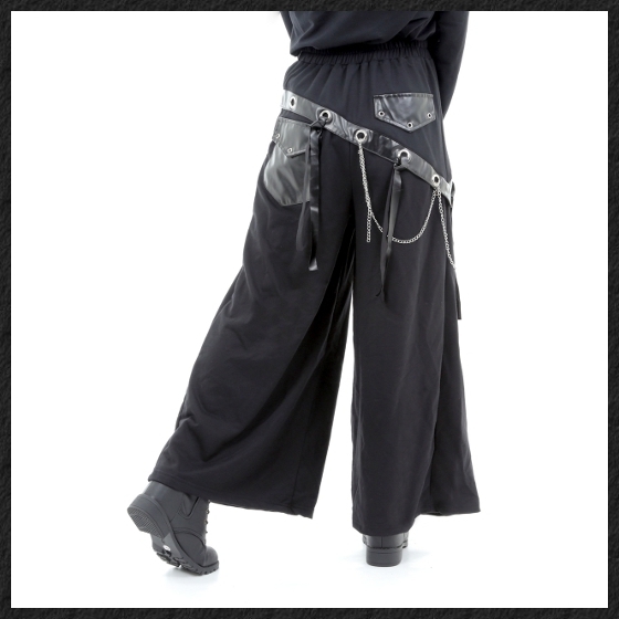V series pants wide pants gaucho cut chain imitation leather black go Span clock mode gothic Gothic and Lolita stage van Drive Dance 