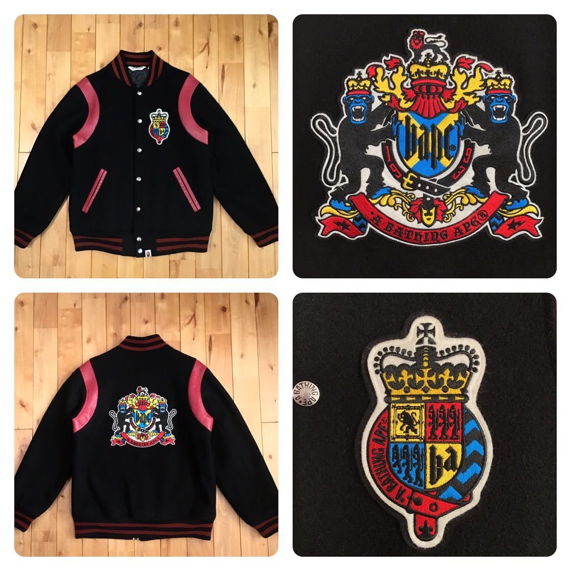 BAPE LOGO メルトン レザー スタジャン Mサイズ black a bathing ape