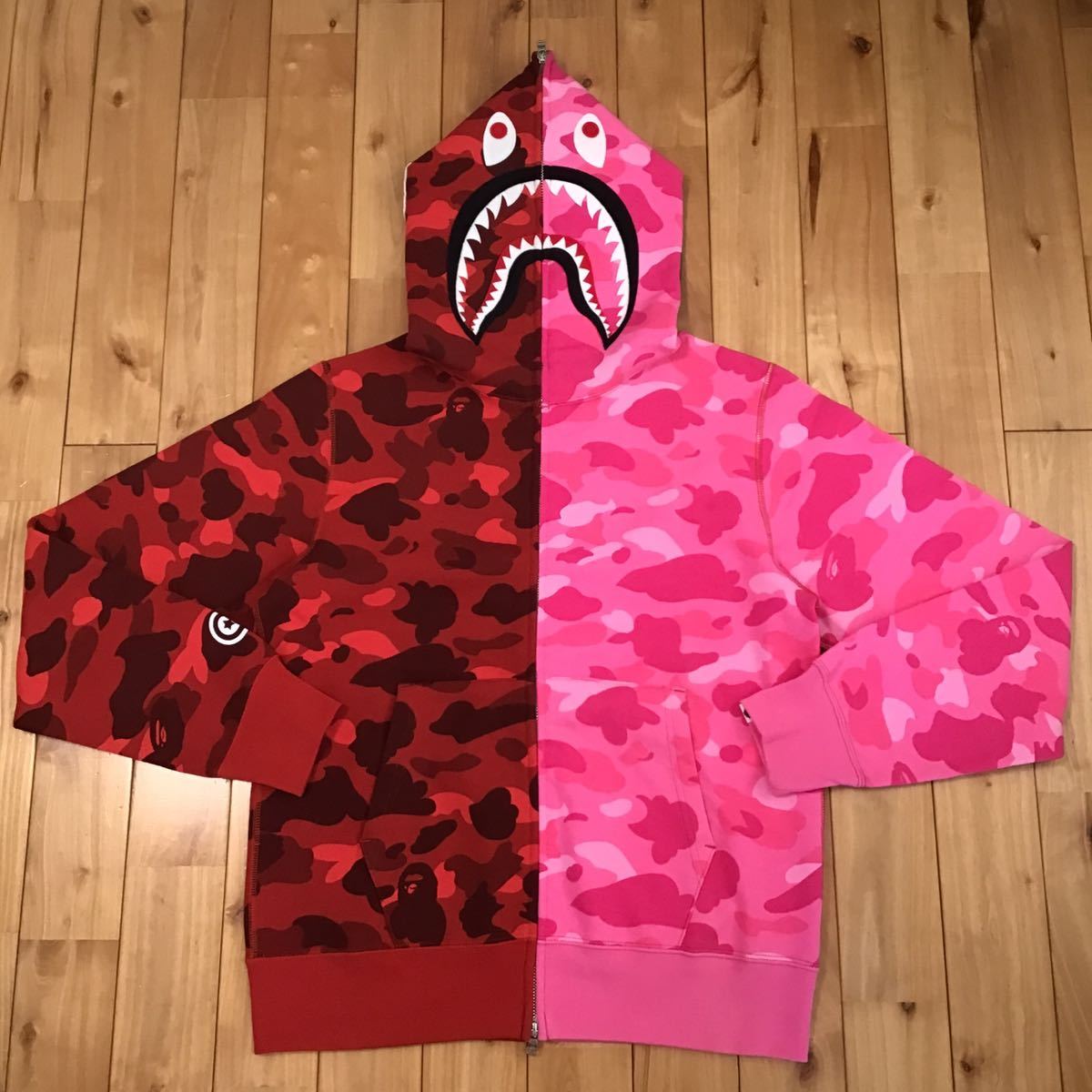 ☆新品☆ Pink × Red camo shark full zip hoodie Lサイズ a bathing