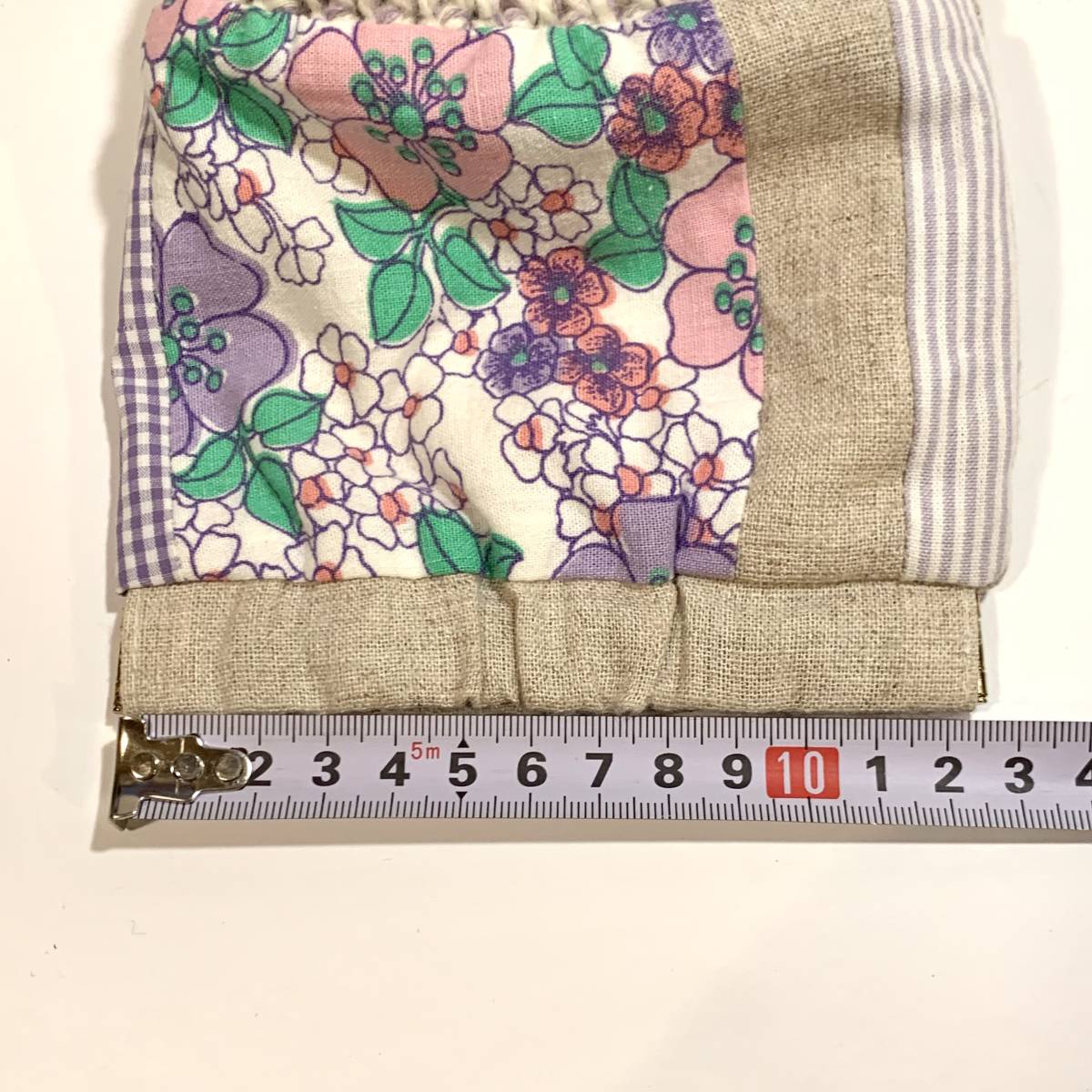  hand made unused goods Vintage fabric use knitted circle bottom spring pouch purple series floral print feed sak