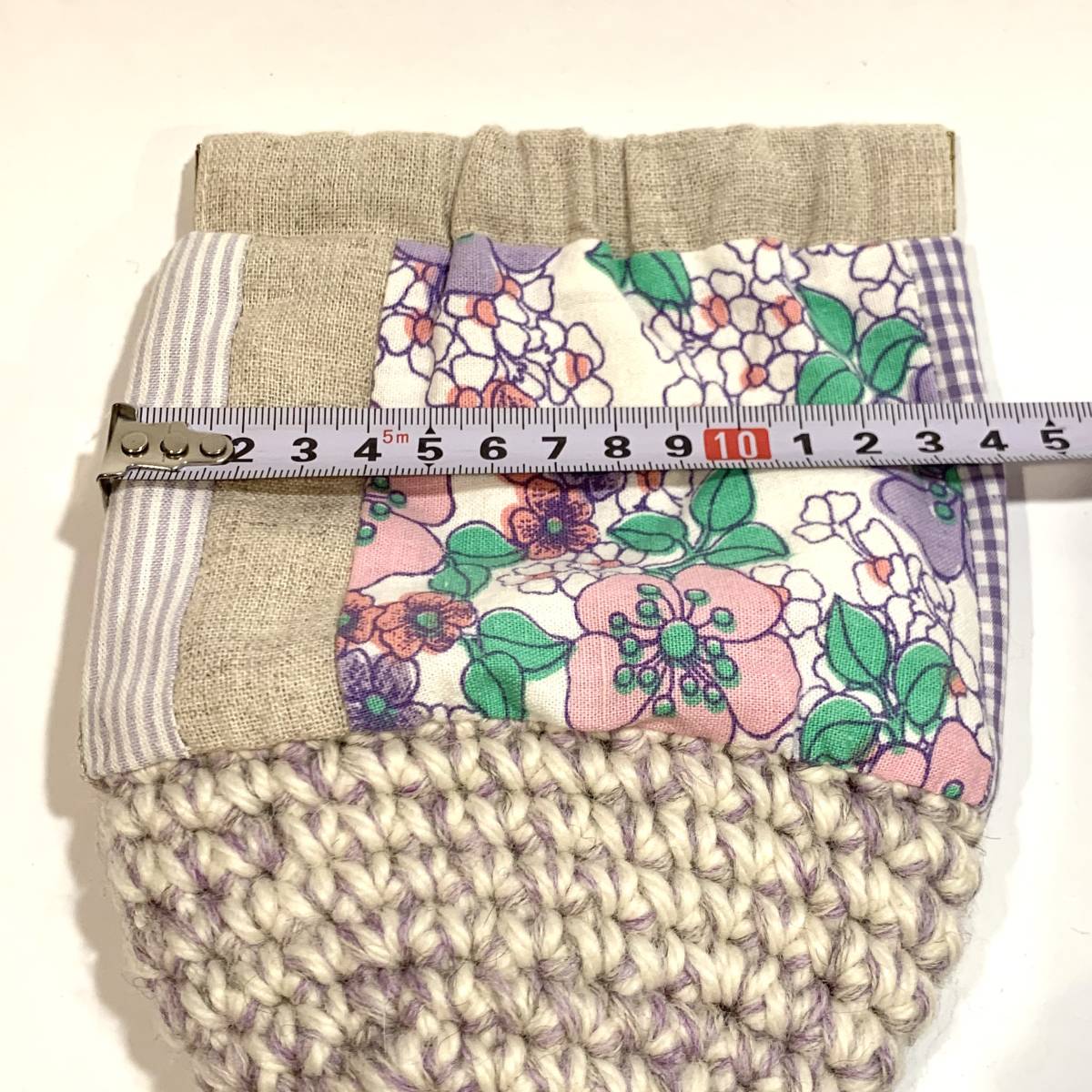  hand made unused goods Vintage fabric use knitted circle bottom spring pouch purple series floral print feed sak
