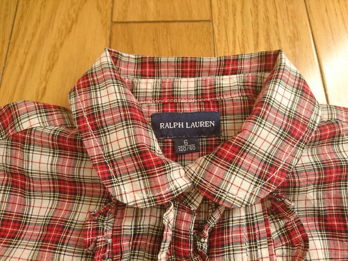 Ralph Lauren RALPH LAUREN! short sleeves blouse 120 frill tartan check 