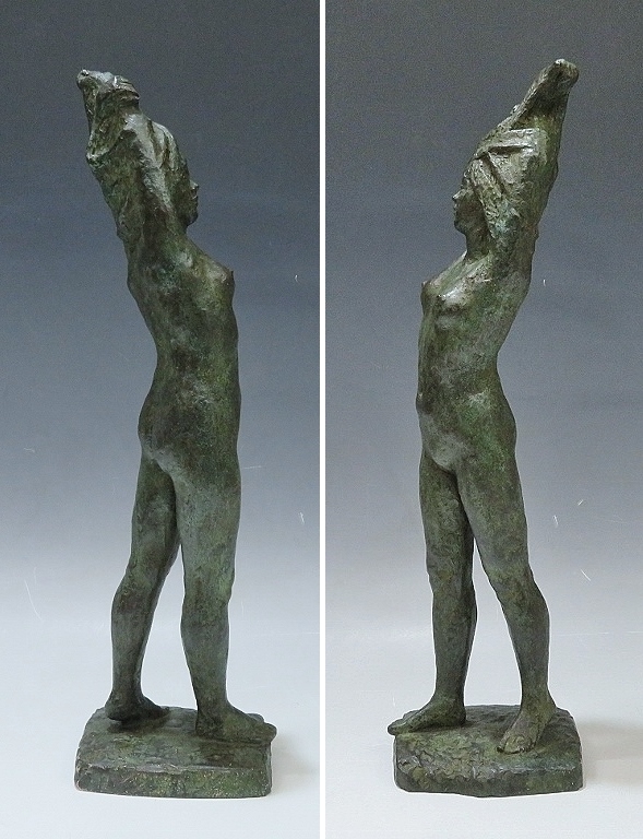 彫刻家 善本秀作 裸婦立像 ブロンズ 台座付（1126の画像3