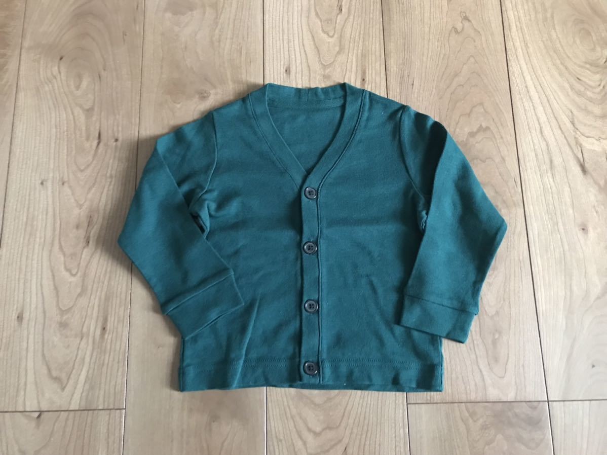 美品 ユニクロ コットンVネックカーディガン グリーン 90センチ
