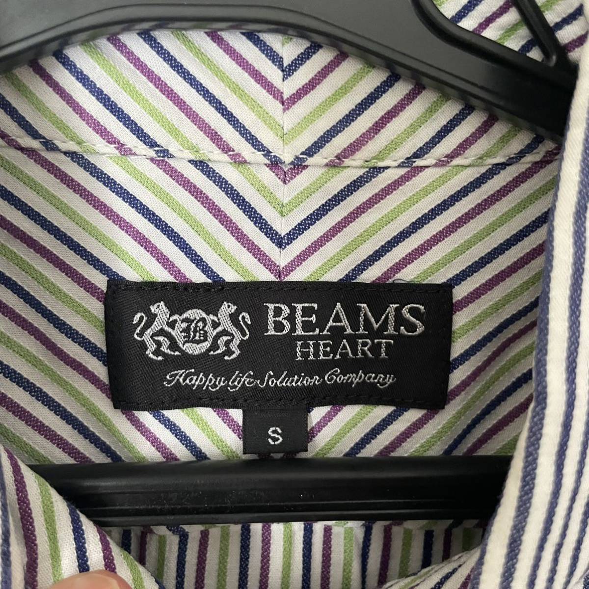  short sleeves shirt stripe shirt button down BEAMS S