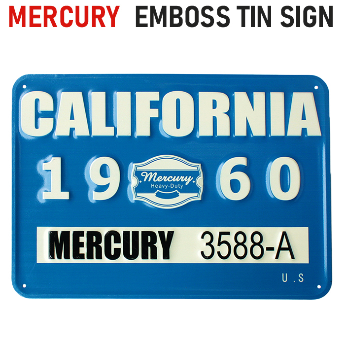 MERCURY エンボス ティンサイン 看板 (カリフォルニア) 青 