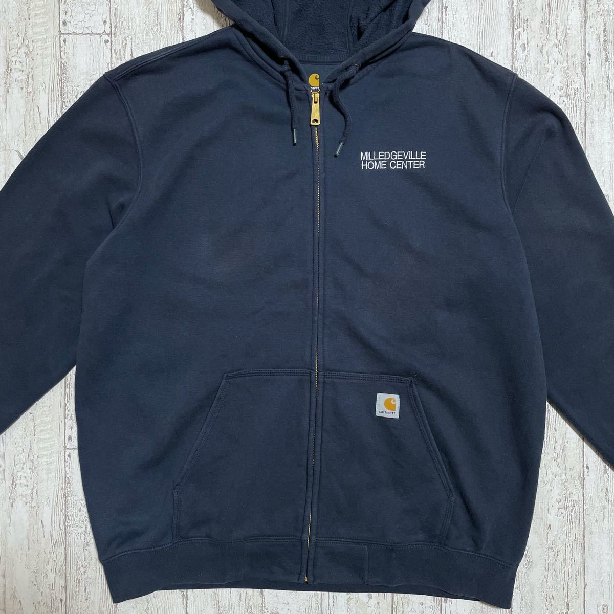 ☆送料無料☆ carhartt カーハート 一点物 ジップパーカー XLサイズ ネイビー 企業物 メキシコ製 21-378