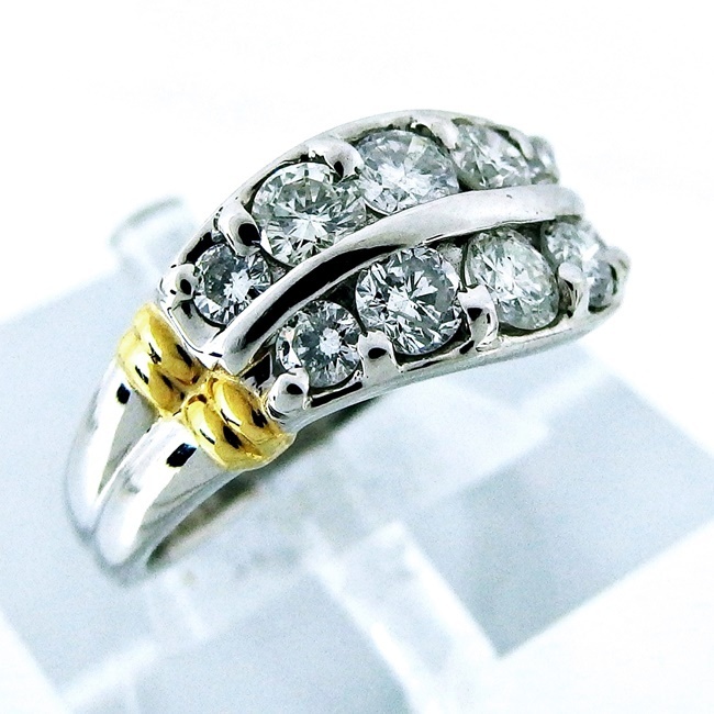 Pt850/K18 ★リング ◇ダイヤモンド1.02ct ４月誕生石 ●10号 ◆鑑別書付き 【中古・新品仕上げ済み】 /28727