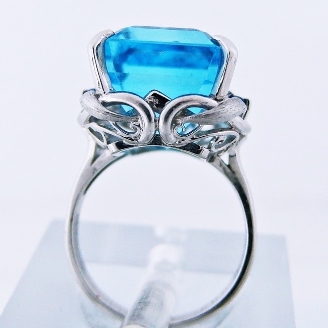 Pt900* кольцо кольцо * голубой топаз * бриллиант 0.08ct/0.03c t *8 номер so-ting имеется [ б/у ] /10023979