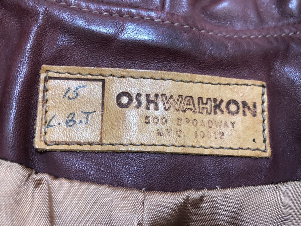 70sヴィンテージ！MADE IN USA！アメリカ製！OSHWAHKONオシュワコンレザーJKTクラフトレザー size15_画像2