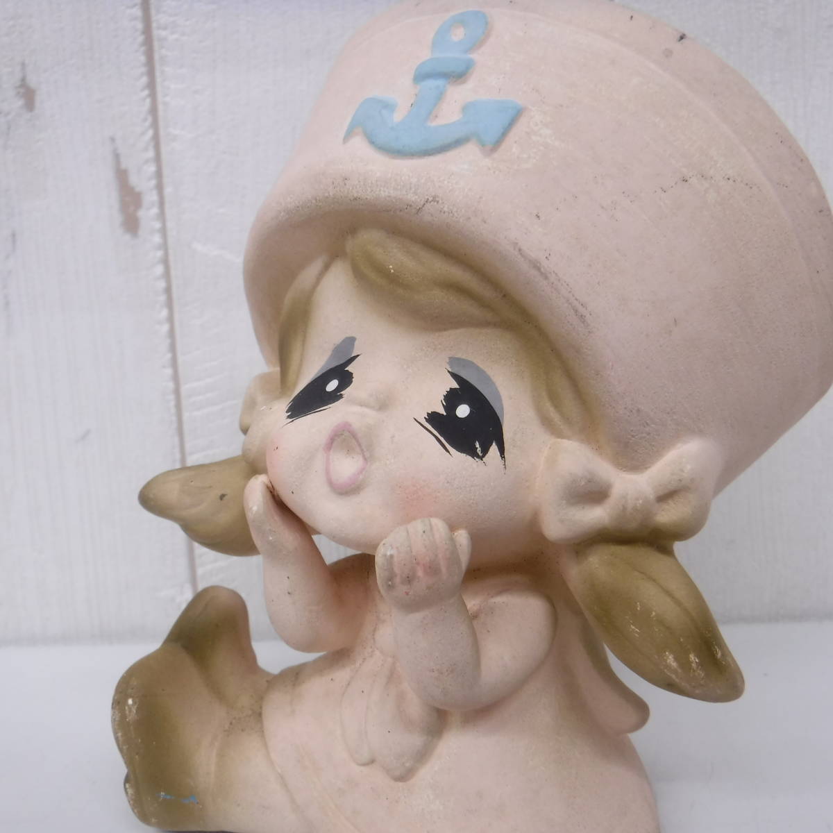 昭和レトロ 当時物 ＊レトロ貯金箱＊KK JAPAN 加藤工芸＊女の子 マリンルック セーラ ＊陶器 オブジェ＊12cm ＊レトロポップ アンティーク_画像10