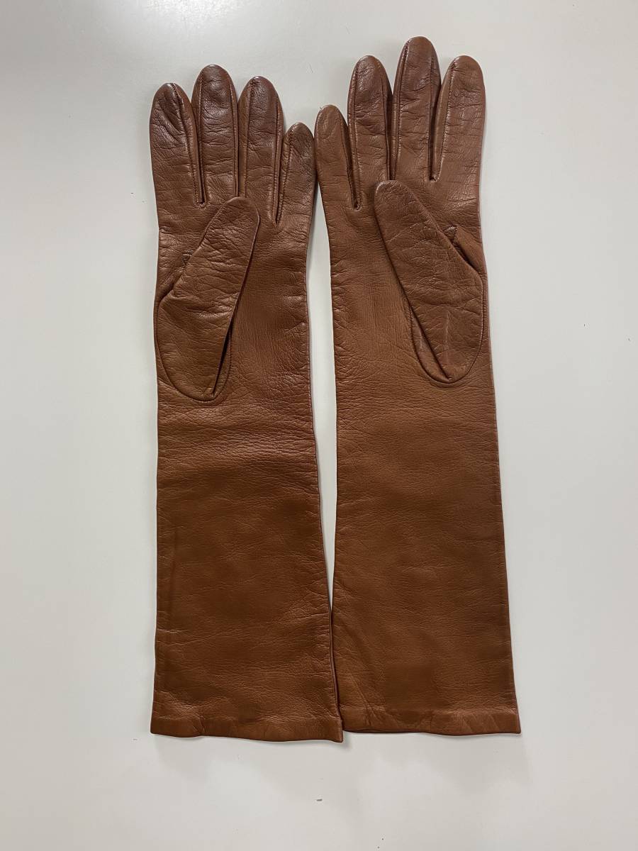 [ beautiful goods ] Tory Burch lady's Brown leather long glove tea color leather gloves silk lining size 7 TORY BURCH