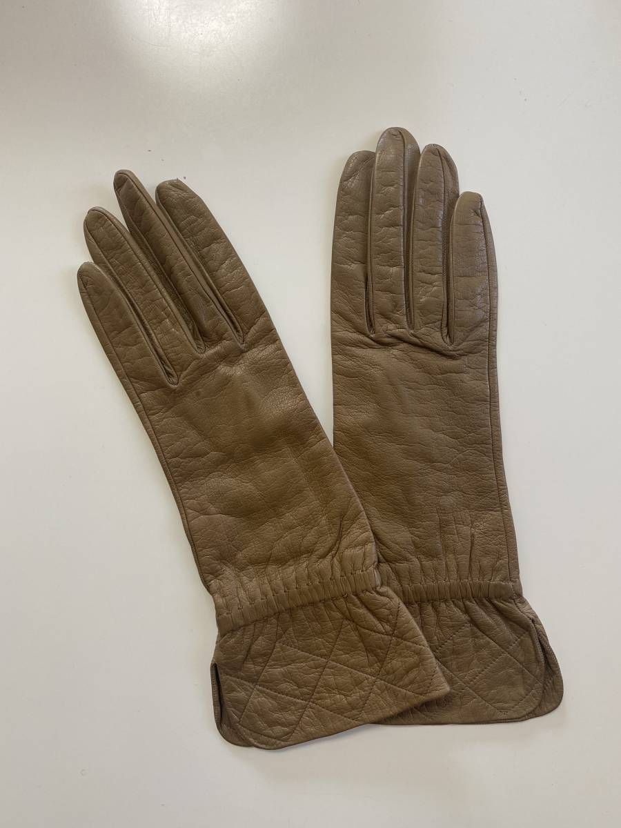[ beautiful goods ] Chanel lady's leather glove brown group leather gloves CHANEL silk lining size 7 1/2