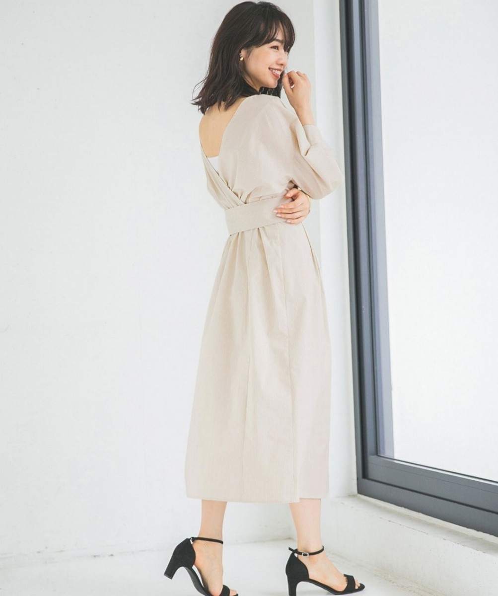 ラストSALE　美品　apart by lowrys 七分袖ワンピース　ロングワンピース マキシ丈 シャツワンピース