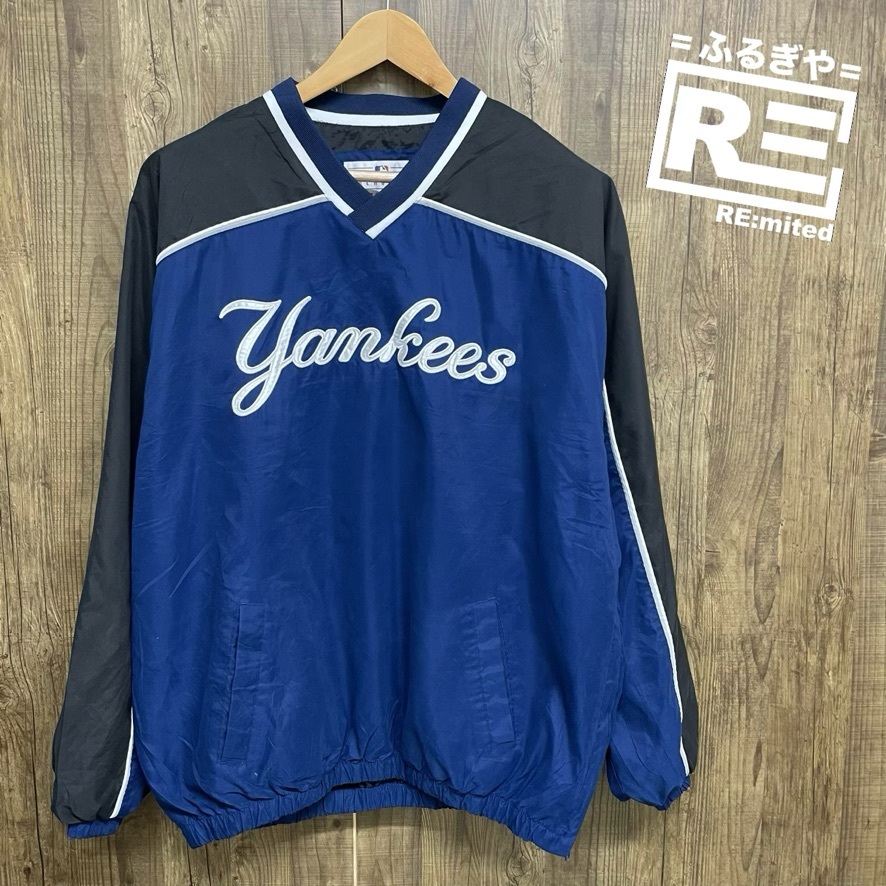 【レビューで送料無料】 MLB yankees 野球 L ブルー プルオーバー ゲームシャツ ニューヨークヤンキース メジャーリーグ