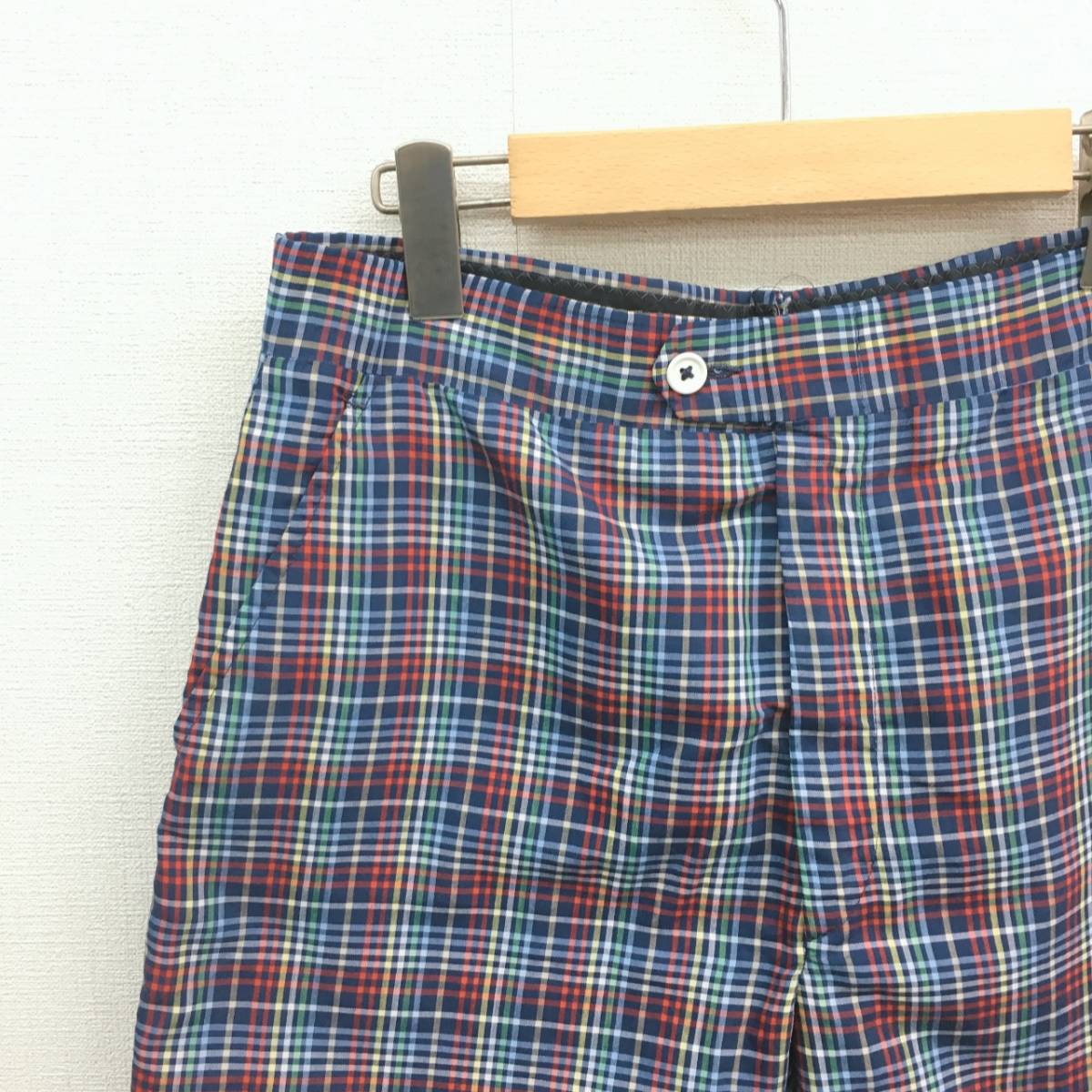 HZ7822★70's HAGGAR slacks スラックスショーツ★ネイビー/マルチチェック柄 USA製 ヴィンテージ ショートパンツ_画像2